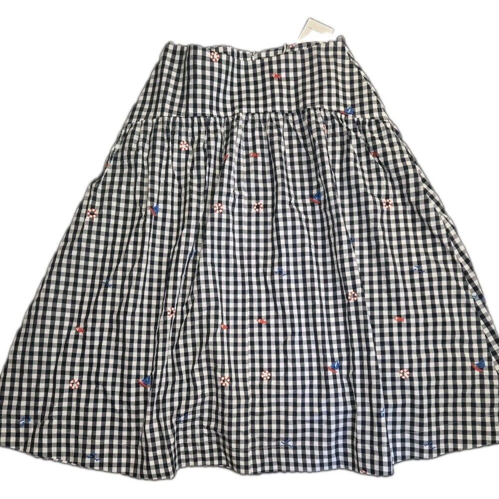 Free Assembly Full Maxi Skirt Embroidered Gingham Seaside Symbols SZ 6 Nautical